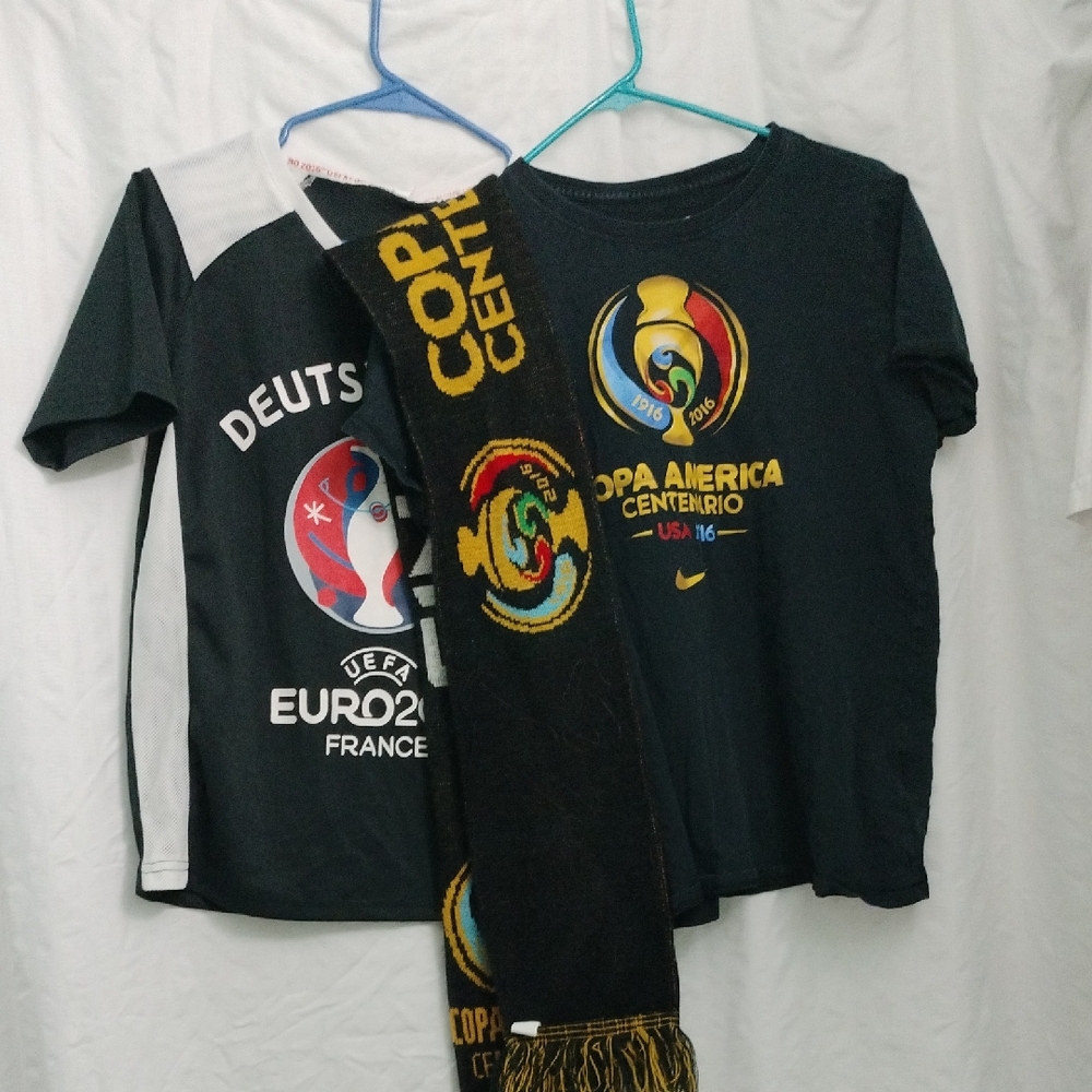 2 Kids Soccer Shirts And Scarf Copa America Centenario Kids Black T-Shirt